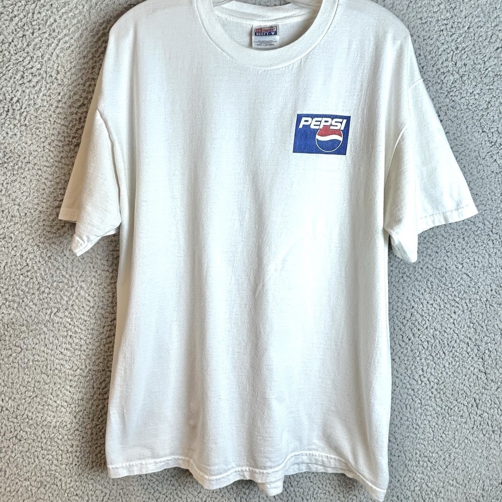Vintage Pepsi Soda Pop Box Logo Promo T Shirt Adult Size Large Hanes Beefy